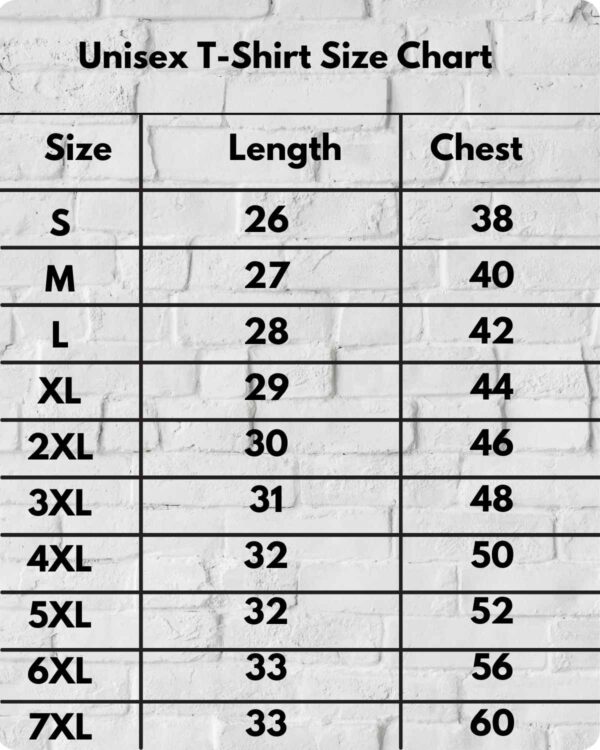 Unisex T-Shirt Size Chart